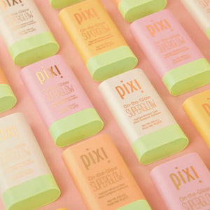 Pixi On The Glow SuperGlow Blush stick for a radiant, dewy glow.