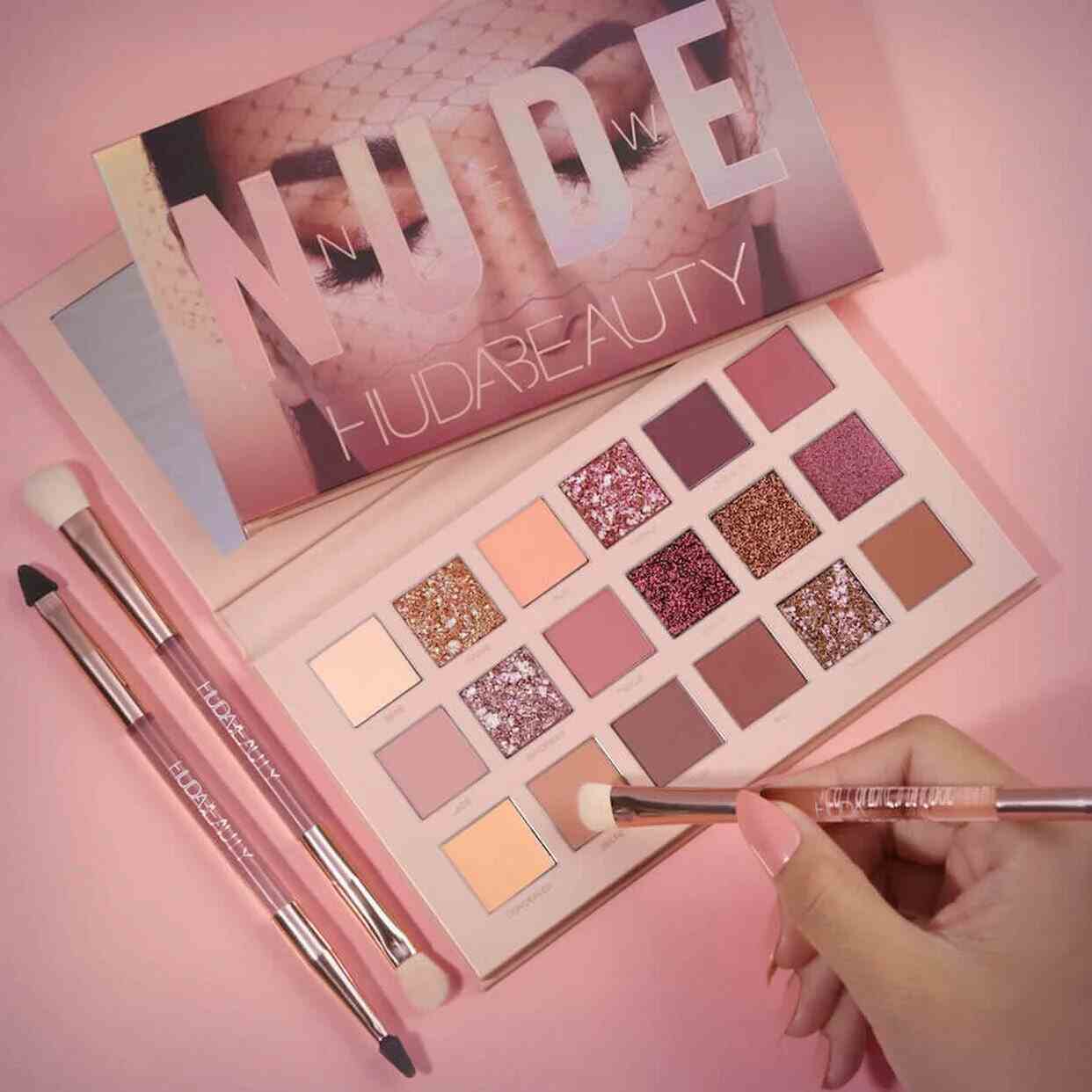 HUDA Beauty Nude Palette matte and shimmer eyeshadows Pakistan