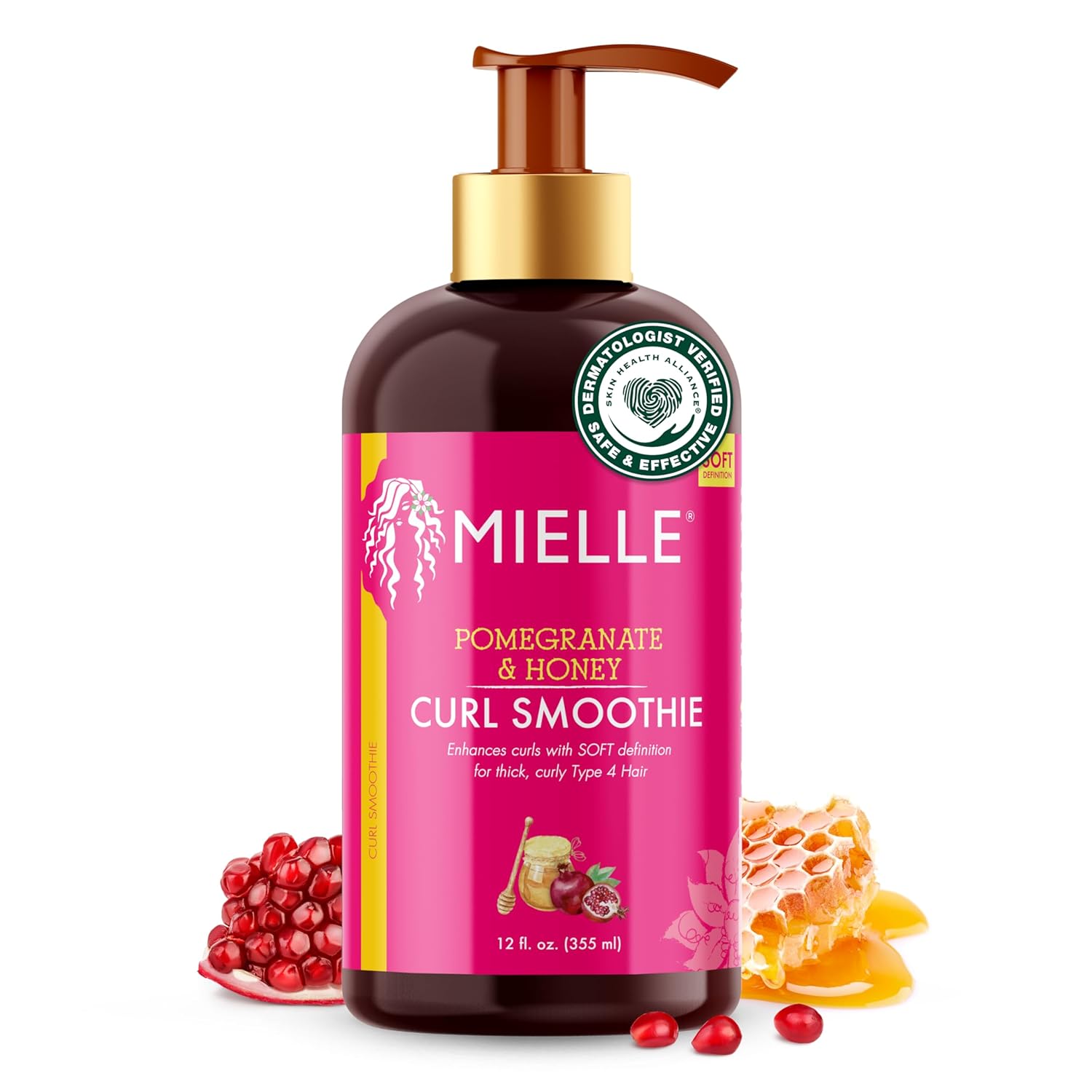 Mielle Curl Smoothie, Pomegranate & Honey 355ml, perfect for reducing frizz and adding shine.

