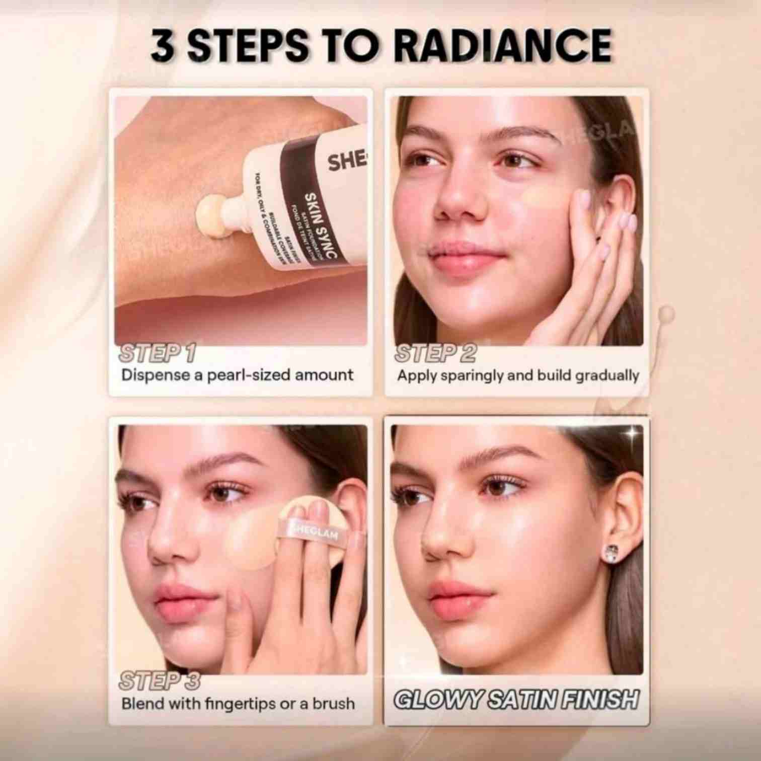 sheglam skin sync satin foundation How to use